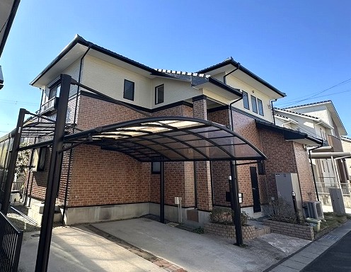 タイル調外壁　高耐久スーパームキコート　外壁塗装工事施工事例　クリヤー・ベージュ系　四日市市T様（NO.25906）