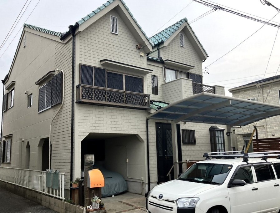 外壁塗装｜築36年　断熱塗料ガイナ　外壁塗装工事施工事例　ベージュ系　一宮市M様（NO.26642）